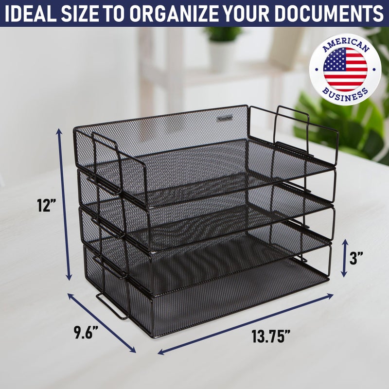 Dasher Products Stackable Paper Tray Desk Organizer, 4-Tier Metal Mesh Letter Organizers for Business, Home, School, or Store Use, Organizes Files, Folders, Letters, Paper, Binders, Multi-Functional Desktop Storage - Image 3